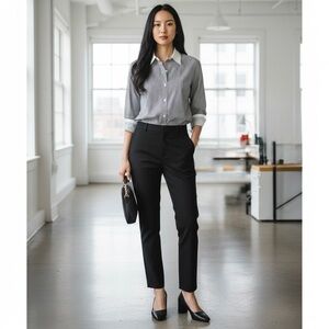 LAFAYETTE 148 NEW YORK GRAY WHITE STRIPED BUSINESS PROFESSIONAL TOP SHIRT M